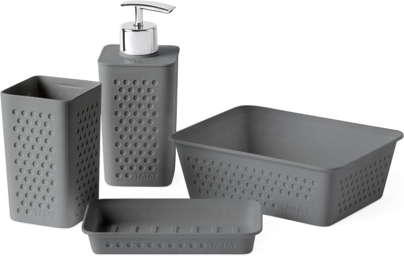 Set di 4pcs da Appoggio per Bagno (Bicchiere, Dispenser di Sapone