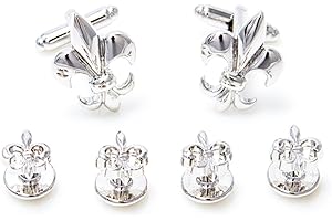 MRCUFF Fleur-de-lys Fleur De Lis Cufflinks and Studs Set Tuxedo in a Presentation Gift Box