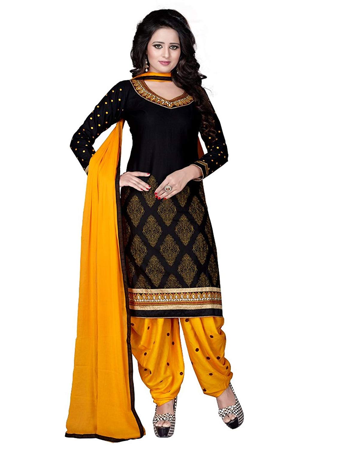 Peachmode Womens Crepe Printed Patiala Suit Sstsu 4069 Black