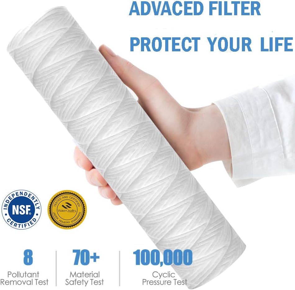 Lafiucy 5 Micron 10" x 2.5" String Wound Sediment Water Filter Cartridge, 5 Pack, Whole House Sediment Filtration, Universal Replacement for Most 10 inch RO Unit: Kitchen & Dining
