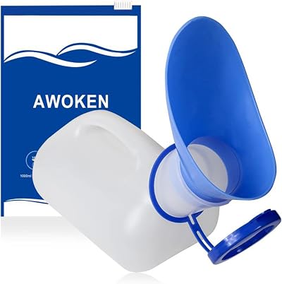 AWOKEN Unisex Portable Urinal Bottle 1000 ML with Lid Funnel Blue White
