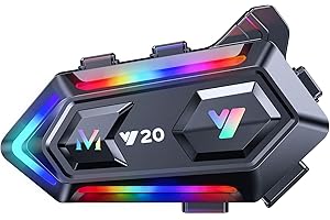BTQILEYOO Y20 Motorcycle Helmet Bluetooth Headset, Flash Color RGB Lighting Effect, Bluetooth 5.3 Headphone, Smart Noise Reduction, HiFi Level Sound Quality, IPX6, Compatible with All Helmets
