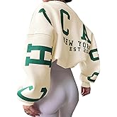 Rseoutlh Womens Graphic Sweatshirt Y2K Oversize Letter Chicago Graphic Print Sweatshirt Drop Shoulder Crewneck Pullover Tops