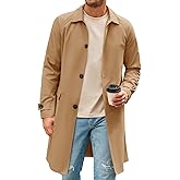 Runcati Mens Trench Coat Slim Fit Single Breasted Long Windbreaker Jacket Classic Lapel Casual Overcoat