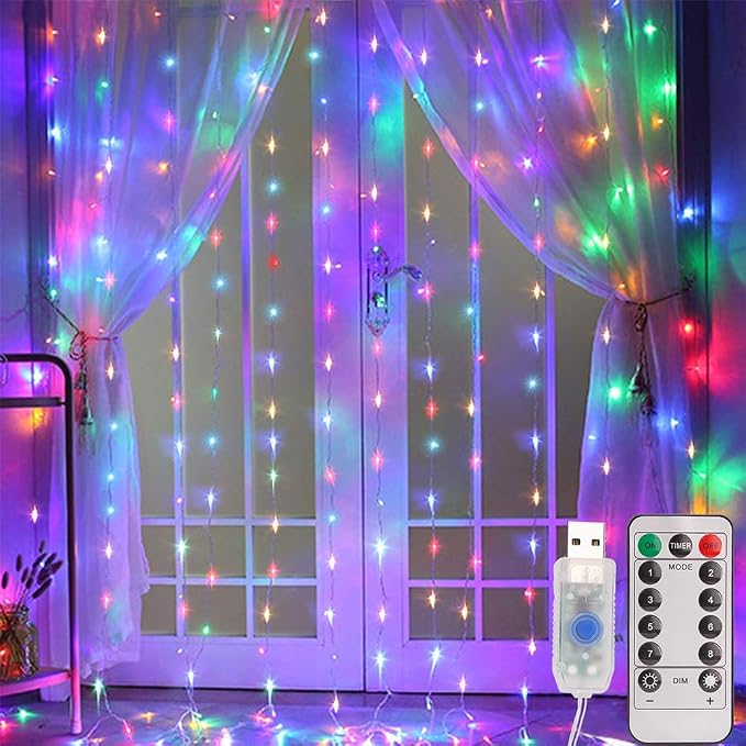 curtain string lights multicolor