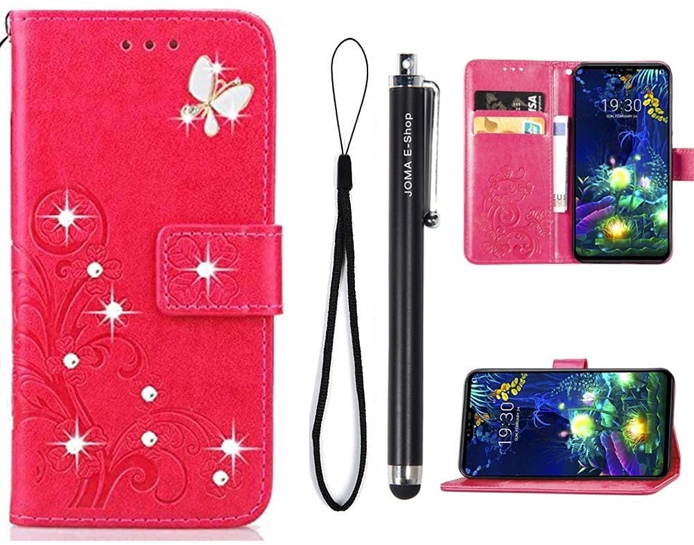 For iphone11 pro max 6.5 [With Touch Screen Stylus Pen],Fashion Handmade 3D Bling Diamond PU Leather Stand Flip Case Cover With Card Holder Folio Wallet Case for iphone 11 Pro Max 6.5 Cover(Rose Red)