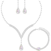 chaoyite Elegant V-shape Crystal Wedding Jewelry Set for Women Bridal Necklace Earrings Bracelet Set Brides Bridesmaids Party Prom Formal Costume Accessories