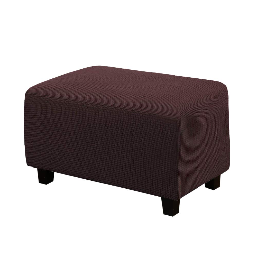 WINS Ottoman Protective Cover for Rectangular Footstool, Square Pouffe, Stretch, Ottoman Cover, Rectangular Pouffe, Dark Brown