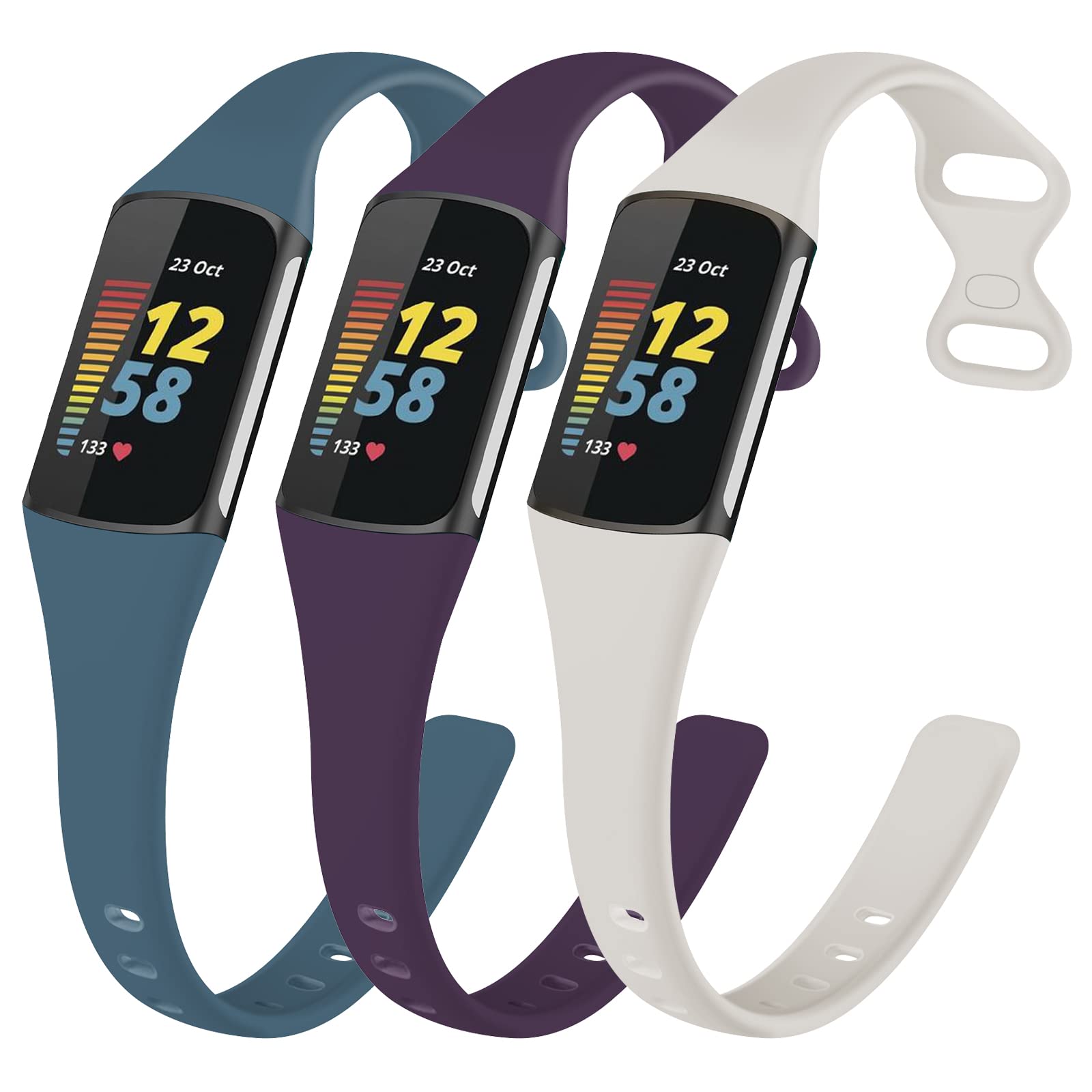 TopPerfekt Slim Straps Compatible with Fitbit Charge 6 Strap Women Men, Adjustable Soft Silicone Sport Replacement Watch Band Straps Wristbands Bracelet for Charge 5 Activity Tracker