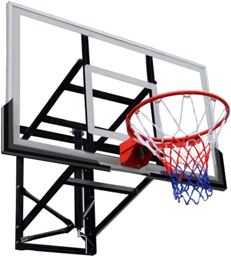 JNWEIYU In ground Basketball Wall-Mounted Basketball Stand, Indoor and Outdoor Height-Adjustable Tempered Glass Basketball Hoop, Lifting Range 70cm, Double Spring Reinforced Steel Ring Basket