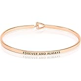 SM Inspirational Positive Message Engraved Thin Cuff Bangle Bracelets for Women (FOREVER AND ALWAYS - Rose gold)