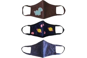 unik Kids Cloth Face Mask 3 Pack, 2 Layers, Cotton, Designer, Washable, Reusable, Multi Pack- Dinosaur/Galaxy/Dark Grey Kids Size