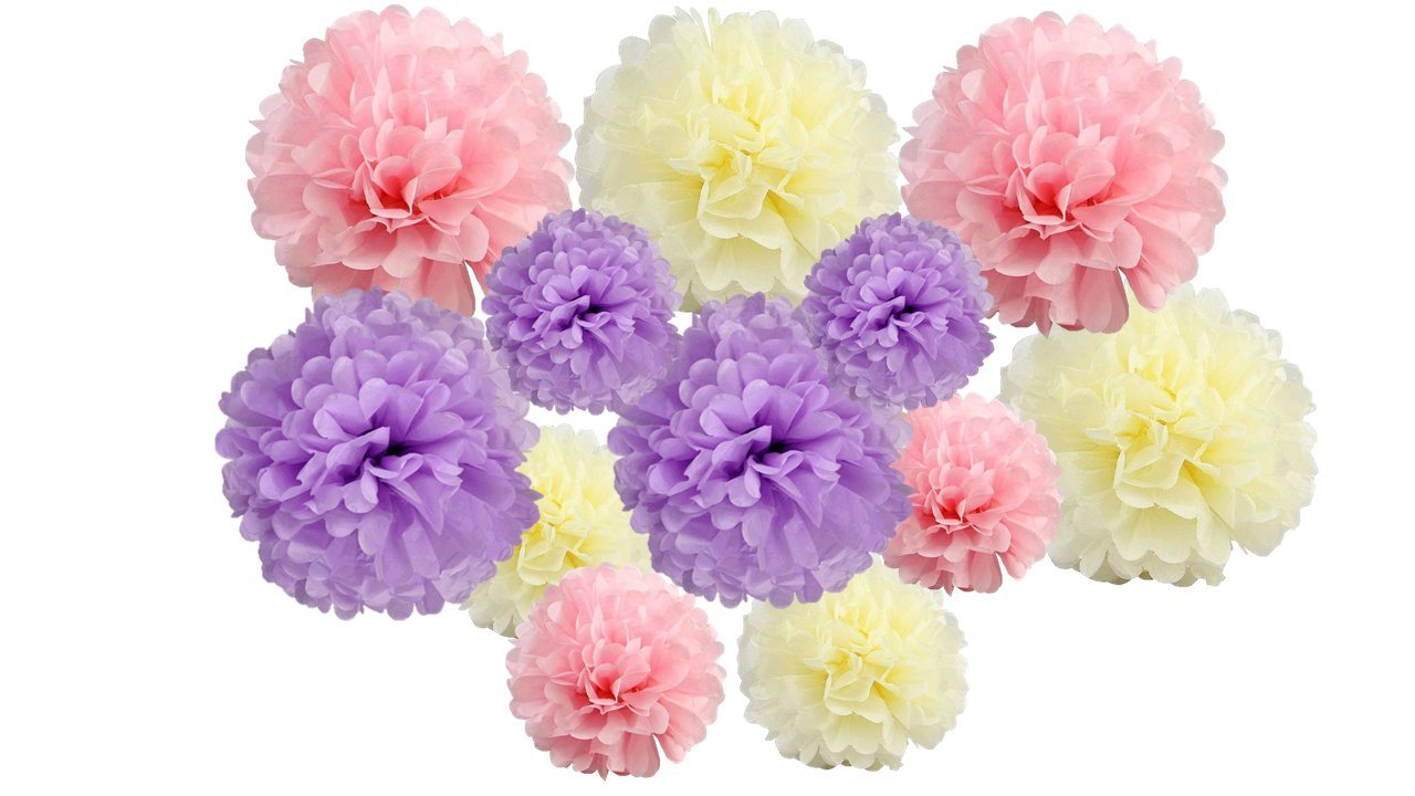 pack of 12 Pack Mixed Tissue Paper Pompom Pom Pom Hanging Garland Wedding Party Decorations (Lilac Shade, mix 8" & 10" (20 cm & 25 cm))