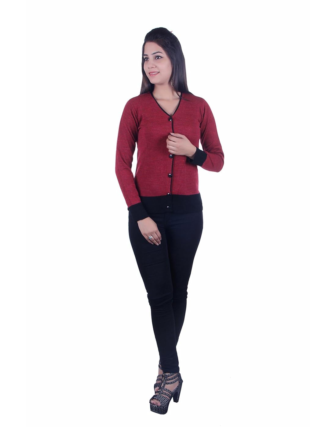 ogarti women's woolen cardigan (9004maroon, red, free size)
