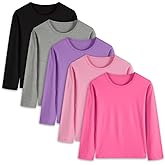 5 Pack Cotton Long Sleeve Tee Shirts for Boys and Girls Crewneck Basic T-Shirts Kids Tops for Toddlers Youth(Age 2-14)