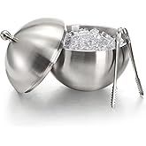 Yesland Ice Bucket with Lid, Double Insulation Ice Box Container Storage Box, 2 L Stainless Steel Ice Bucket Container with Ice Tong Scooper, Spherical Wine Champagne Barrel for Home Party Bar