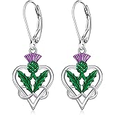 Celtic Scottish Thistle Earrings for Women Sterling Silver Scottish Thistle Earrings Celtic Knot Jewelry Dangle Drop Leverback Birthday Mothers Day Gifts