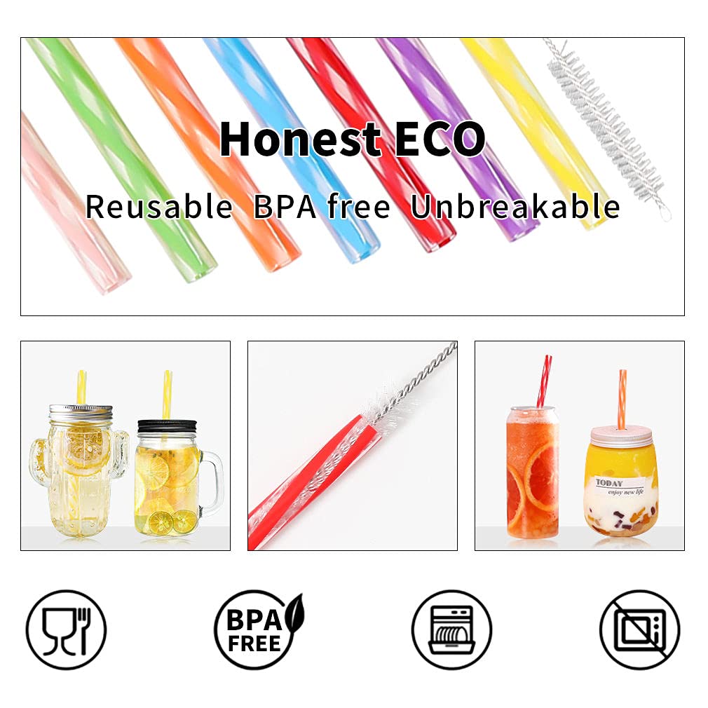 Honest ECO Reusable Stirrer Straws, Straw Cleaner Brush, Short Assorted color Plastic Straws fit for Milk & Juice & Coffee & Smoothies & Cocktail & Kids Straws Kit (24Count-7.5in) - Image 4