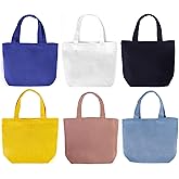 Pertion 6 Pack Small Canvas Tote Bags, 9x8x4inch Reusable Cotton Shopping Bags Bulk DIY Mini Tote Bag Gift Bags