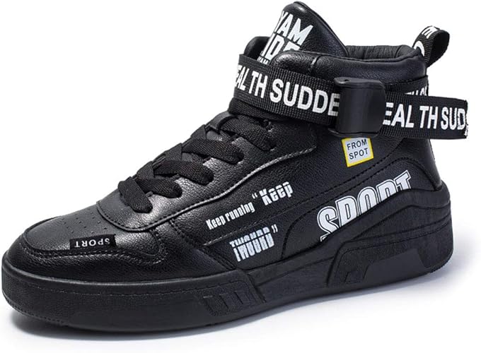 Amazon Louchi ハイカット スニーカー メンズ シューズ 厚底 Puレザー 靴 カラフル 防水 スケートボードシューズカジュアルランニングシューズ日常着用スニーカー 黒 ブラック 白 ホワイト 24 5 27ｃｍ シューズ バッグ