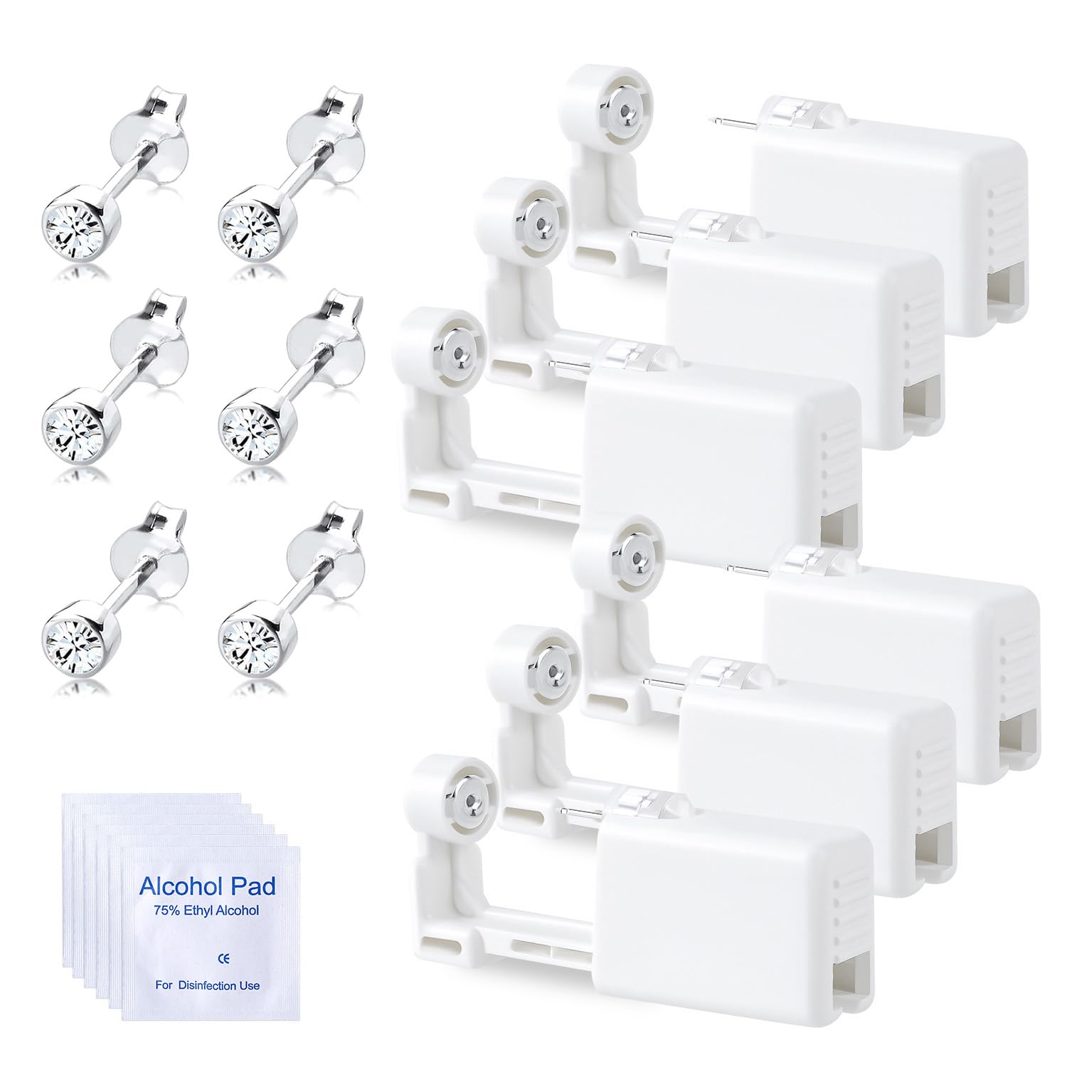 Voarge Pack of 6 Ear Piercing Gun, Disposable Sterile Safety Ear Nose Piercing Gun Kit Pain Free Self Piercing Tool with Stud Asepsis Piercing Kit Piercing Accessories, 4mm