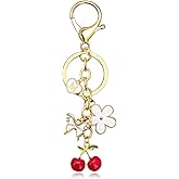 GolbalJew Cute Key Chains for Women Initial Letter Flower Cherry Keychains Bag Charms for Handbags Backpack Purse Keyring