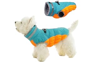 OUOBOB Warm Dog Coats for Medium Dogs, Waterproof Dog Jacket with Harness Built in, Zipper Clousure, Fleece Lining for Cold Weather Outdoor Walks, Snowsuit for Schnauzer, Boston Terrier, Pug - M