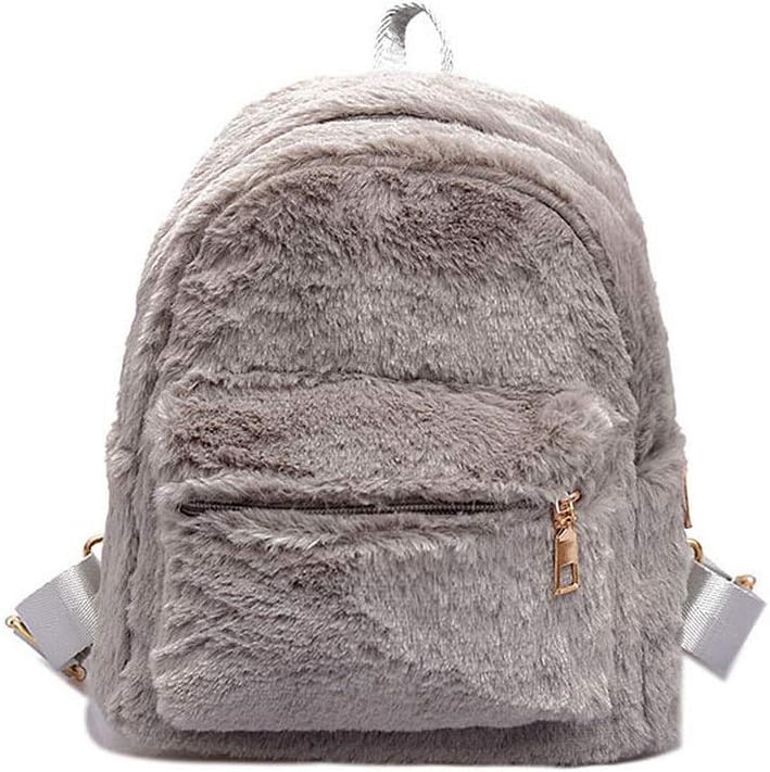 Marchome Mini Faux Fur Fuzzy Schoolbag Soft Plush Backpack Shoulder Bag Purse for Girls and Women Grey