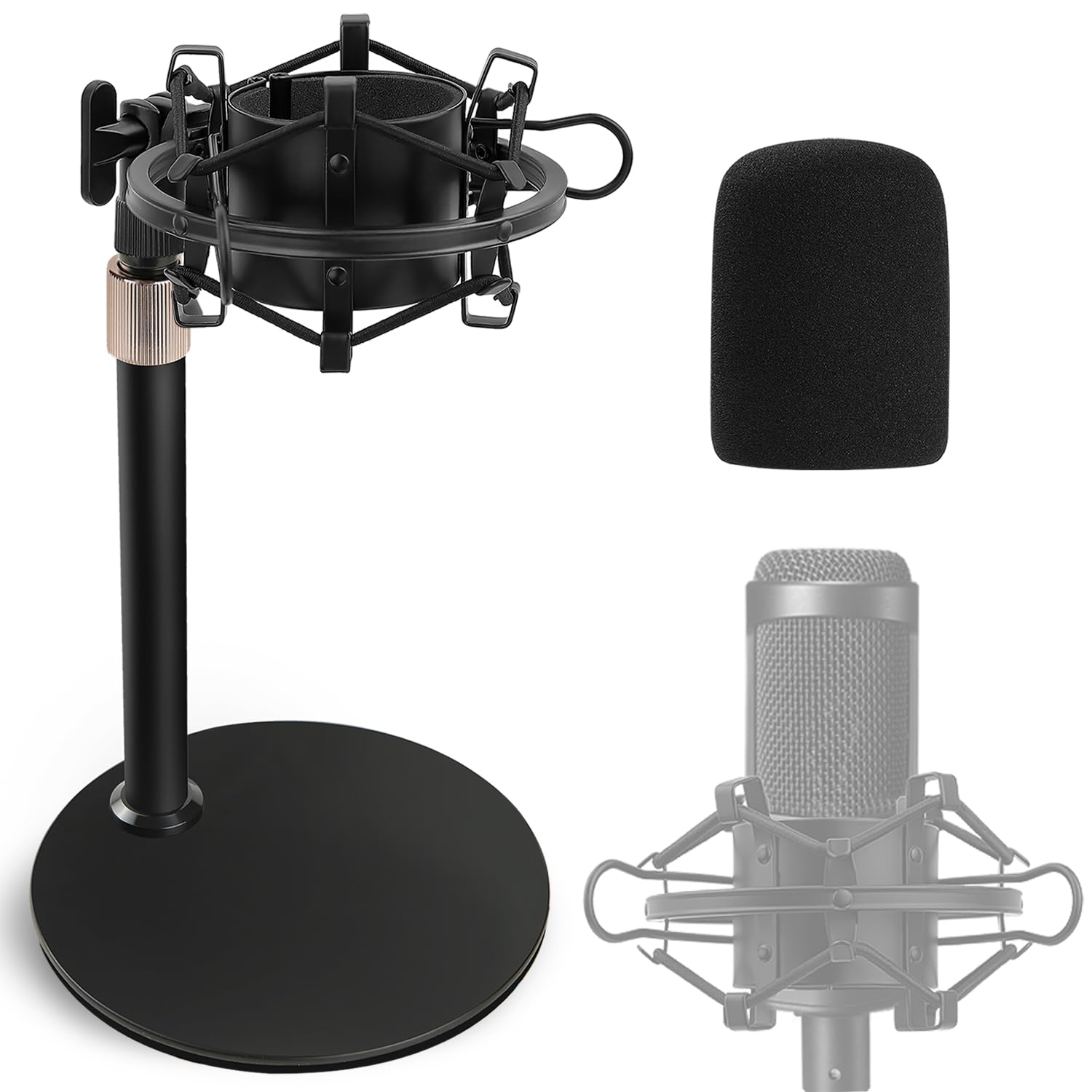 AT2020 Desktop Microphone Stand with Shock Mount & Foam Windscreen, Adjustable Mic Stand Desk with Pop Filter Shockmount for Audio Technica AT2020 AT2020USB+ AT2035 ATR2500 Condenser Microphone Frgyee