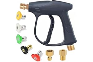 WELCAPAC Short Pressure Washer Gun/Heavy Duty 3000 PSI Pressure Washer Gun Kit with 5 Nozzle Tips, M22-14mm/15mm & 3/8 1/4 Qu