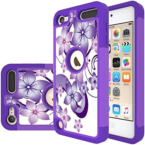 iPod Touch 6th Generation Case For Girls,iPod Touch 5th Generation Case,Yiakeng Shockproof Protection Tough Dual Layer wallet accessories Case Cover for Apple iPod Touch 6/5 (purple flower)