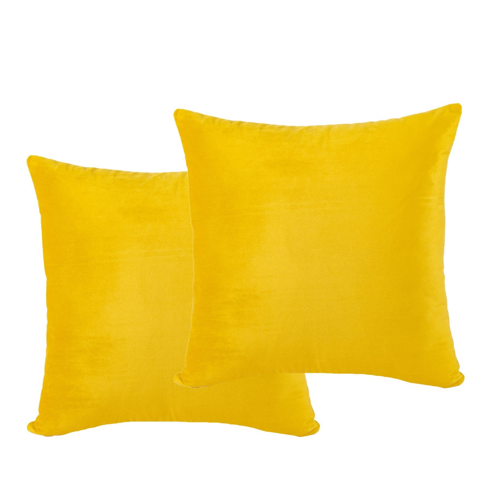 CUSHY HOME Pack of 2 Velvet Soft Decorative Square Throw Pillow Case Cushion Covers Pillowcases for Livingroom Sofa Bedroom with Invisible Zipper 45cm x 45cm 18x18 Inch Set of Two Yellow