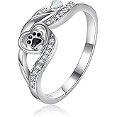 KINGWHYTE Paw Print Rings for Women 925 Sterling Silver Animal Cute Cat Dog Claw Paw Puppy Rings Heart Animal Memorial Pet Jewelry Gifts
