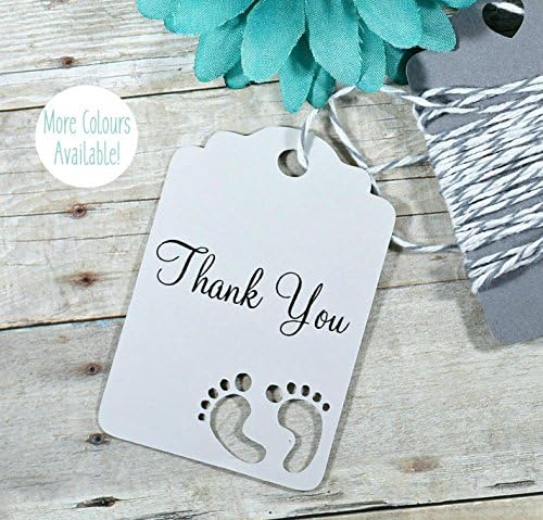 Baby Shower Thank You Tags with Baby Feet Cut Out, Set of 12 (Light Grey)