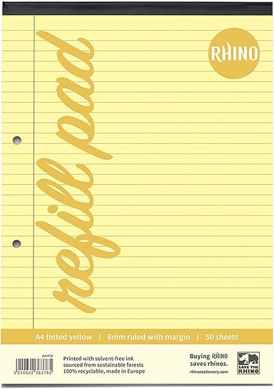 Rhino A4 Refill Pad 100 Pages 8mm Lined Blue Tint Dyslexia SEN Paper