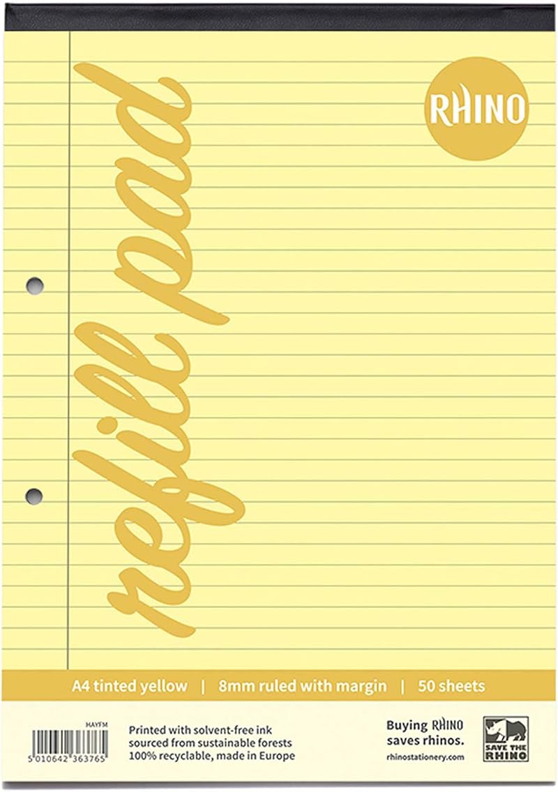 Rhino A4 Refill Pad 100 Pages 8mm Lined Blue Tint Dyslexia SEN Paper