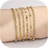 Gold Bracelets for Women, 14K Gold Plated Bracelets, 6PCS Set Dainty Stackable Paperclip Chain Bracelets, Jewelry Gifts for Lover, Mom, Friends