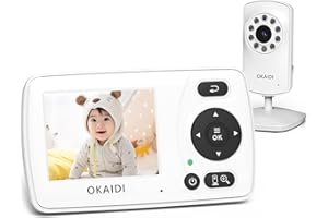 OKAIDI Video Baby Monitor with Camera and Audio, 2.4'' Portable Travel Baby Monitor No WiFi, Infrared Night Vision, VOX Mode, 1000ft Long Range, Ideal for Baby/Pet/Elderly