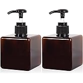 Pump Bottle, Refillable Plastic Empty Lotion Soap Dispenser Liquid Container for Bathroom Shampoo and Body Wash, 8.5oz/250ml Amber 2 Pack