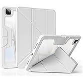 Case for iPad Air 11-inch 7th (M3) 2025/ 6th (M2) 2024/ Air 5th / 4th Gen 10.9"/ iPad Pro 11" 4th/3rd/2nd/1st Gen with Pencil Holder, Clear Transparent Back, Cover Multiple Stand Angles, White