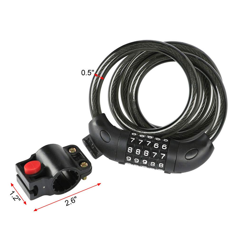 WISE TIGER WT-HM1303 Anti-Theft Bike Cable Lock, Self Coiling Resettable Combination 5-Digit Bicycle Locks High Security for Outdoor, Come with Complimentary Mounting Bracket,