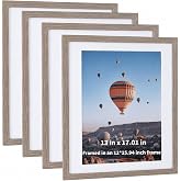 Gabotrie 4Pack Picture Frame, Displays 9x14 with Mat or 12x16 Without Mat | Wall Mount Natural Color Wood Picture Frames with Acrylic Plexiglass for Pictures, Wall Display Photo Frame for Home Office