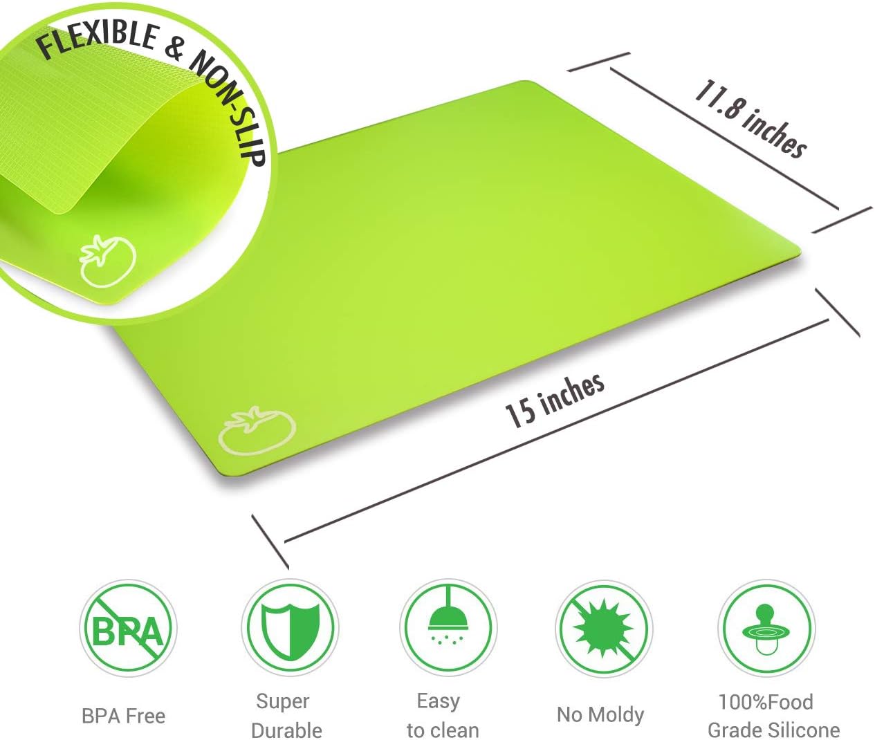 Cutting Board Mats Flexible Plastic Colored Mats with Food Icons, Fotouzy BPA-Free, Non-Porous - Image 5