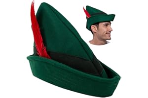 Spooktacular Creations Felt Robin Hood Hats with Feather, Alpine German Hat, Green Tyrolean Costume Accessory for Halloween Dress Up Party Favor, One Size Fits all for Adult
