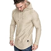Lexiart Mens Cotton Hoodies Pullover Sport Muscle Workout Shirts | Lightweight,Solid Color,Regular Fit,Curved Hem,Thermal,Breathable,Quick Dry,Gym,Stretch Fabric
