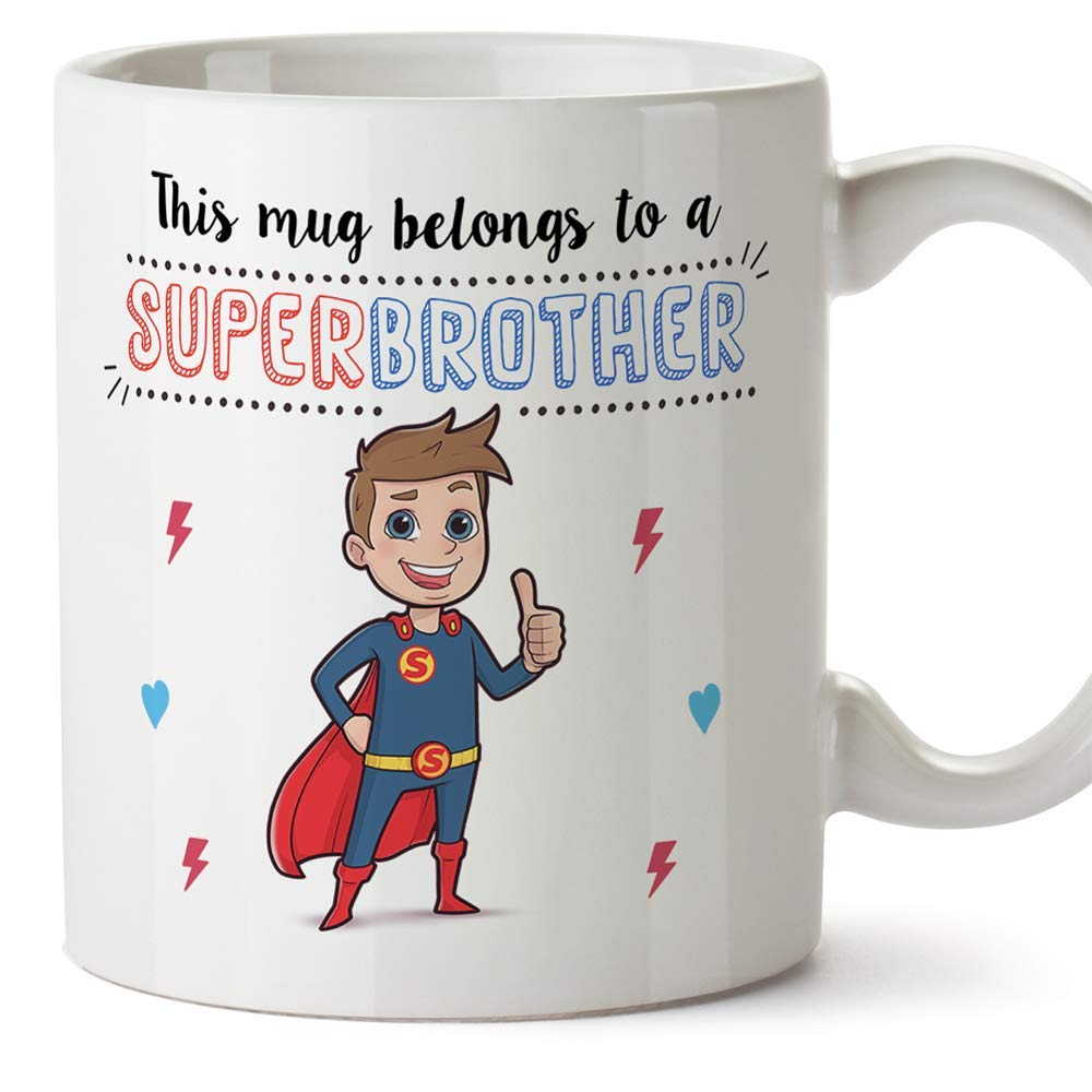 MUGFFINS Brother Mug/Cup - Super Brother - Coffee Mug for Breakfast/Birthday Presents for Siblings/Ceramic 11 oz