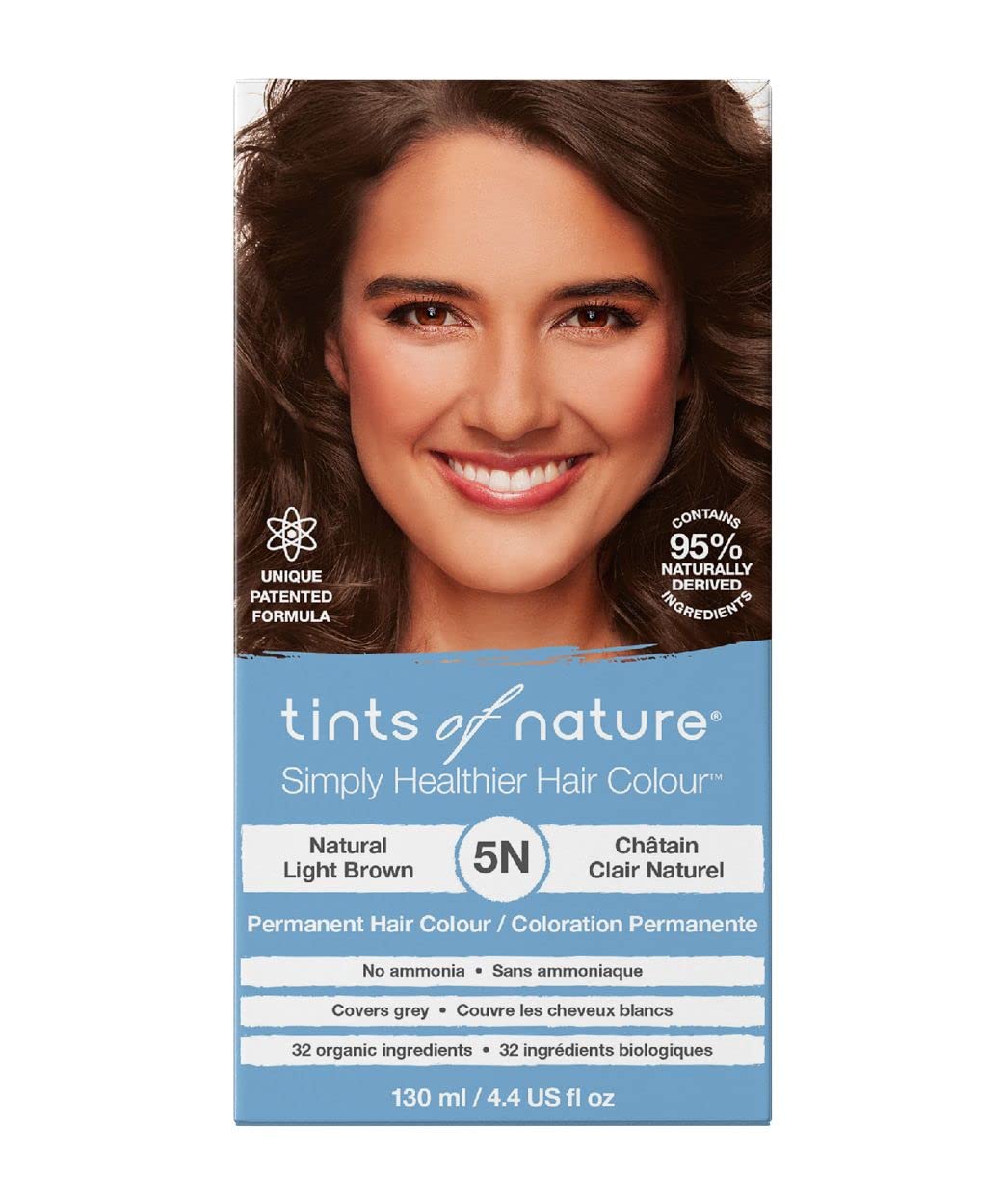 Tints of Nature 5N Natural Light Brown Permanent Hair Dye, Nourishes Hair and Covers Greys, Ammonia-Free, 130ml