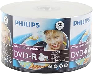 600-pk Philips 16x DVD-R White Inkjet Hub Printable Blank Recordable DVD Disk