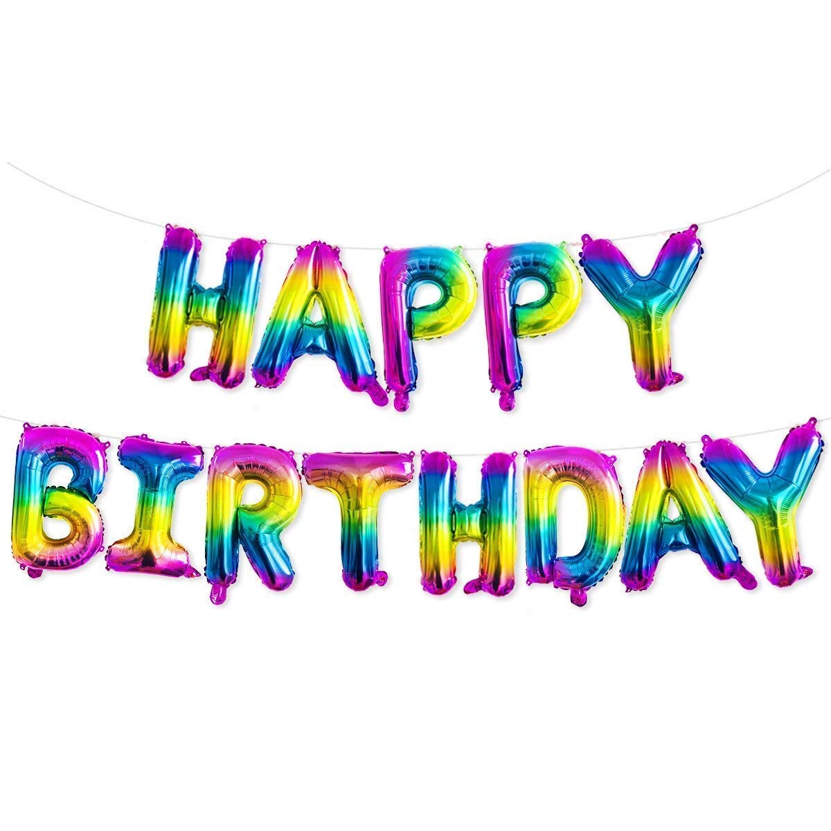 Self Inflating Happy Birthday Banner Balloon Bunting Silver 16 inch Letters Foil (Rainbow)
