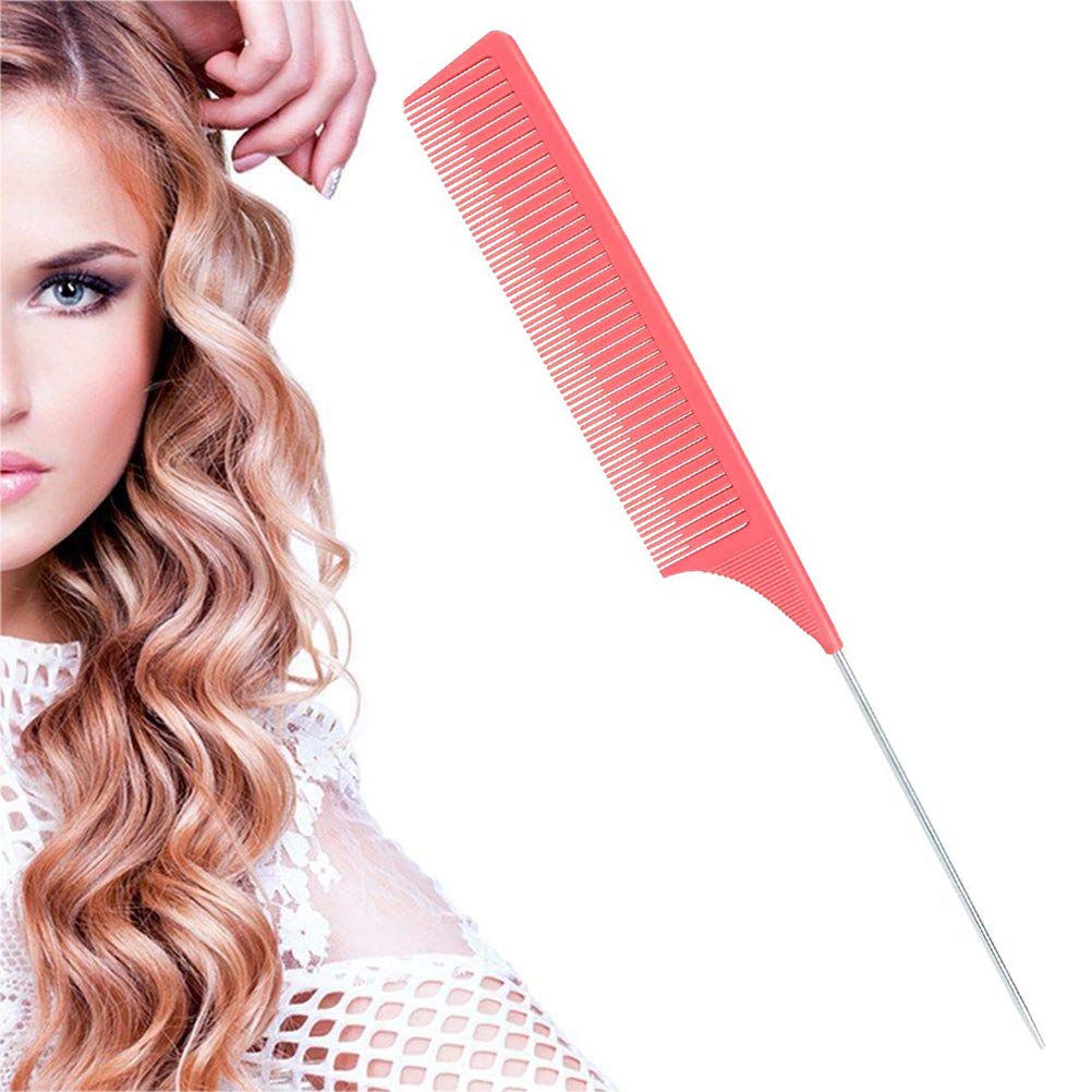 Merkts Salon Hair Dyeing Highlighting Comb Tip Tail Comb Needle Handle Comb,Anti-Static Professional Fine Tooth Combï¼ŒPink